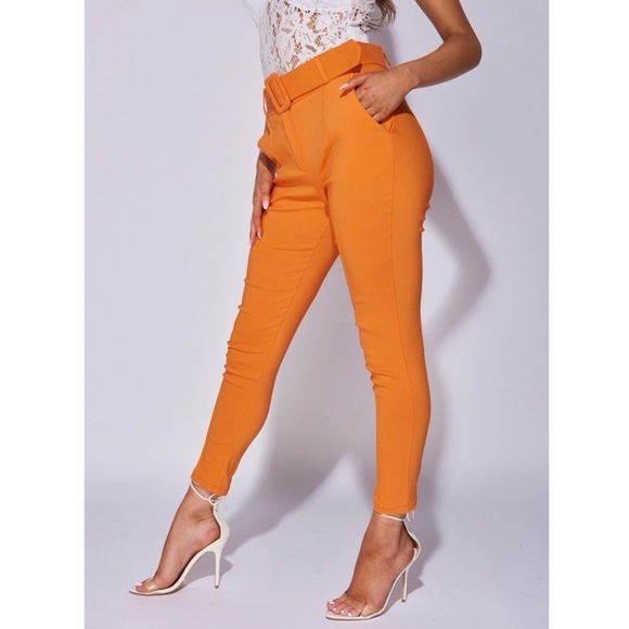 Orange High Waist Tapered Cropped Skinny Ankle Pants - Picture 3 of 10